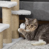 PawHut Katzentreppe 3-stufige Haustiertreppe mit Kratzsäulen Ball Hundetreppe Tiertreppe für Katzen bis 5 kg Plüsch Jute Weiß 45 x 40 x 48 cm(m-11)