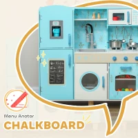 AIYAPLAY Cozinha de Madeira para Crianças com Sons Fogão Forno Micro-Ondas Máquina de Gelo e Acessórios 90x33,3x91,6 cm Azul(m-5)