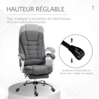 HOMCOM Fauteuil de bureau manager chaise pour ordinateur avec repose-pied dossier inclinable accoudoirs rembourrés en lin gris(m-4)