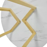 Modern Round Dining Table with Marble Pattern and Gold Metal Frame, Multi-Purpose Design, 80L x 80W x 75H cm, Gold+White(m-8)