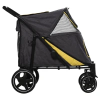 PawHut Hundetrolley bis 30kg klappbar One-klick-system 2 Sicherheitsleinen Aufbewahrungstaschen Gepolsterter Griff Dunkelgrau(m-14)