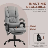 Vinsetto Fotoliu Reglabil pe Înălțime cu Tetieră și Suport pentru Picioare din Piele Artificială, 66x75x112-122 cm, Gri(m-4)