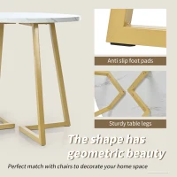 Modern Round Dining Table with Marble Pattern and Gold Metal Frame, Multi-Purpose Design, 80L x 80W x 75H cm, Gold+White(m-6)