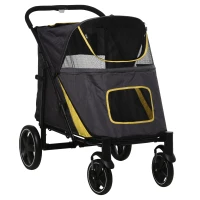 PawHut Hundetrolley bis 30kg klappbar One-klick-system 2 Sicherheitsleinen Aufbewahrungstaschen Gepolsterter Griff Dunkelgrau(m-13)