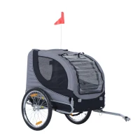 PawHut Hundeanhänger Fahrradanhänger bis 20kg klappbar mit Universalkupplung Reflektoren Flagge lagerbar Stahl+Polyster Grau+Schwarz 130 x 73 x 90cm(m-19)