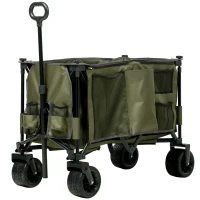 Outsunny Bollerwagen, klappbar, 7 Seitentaschen, verstellbarer Griff, bis 120 kg, Stahl, grün, 100 x 48 x 100,5 cm(m-13)