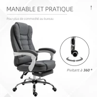 HOMCOM Fauteuil de bureau manager chaise pour ordinateur avec repose-pied dossier inclinable accoudoirs rembourrés en lin gris(m-7)
