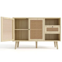 Modern Simple Sideboard with Woven Door Design, Drawers, and Unique Legs, 120L x 40W x 80H cm, Light Oak(m-13)