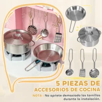 AIYAPLAY Cocina de Madera Infantil con Sonido Fogón Horno Grifo Fregadero Microondas Lavadora Máquina de Hielo Rosa(m-7)