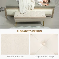HOMCOM Opbergzitbank in Fluweellook, Gestoffeerde Voetenbank met Getuft Ontwerp, Metalen Frame, 102 x 35 x 43 cm, Beige(m-5)
