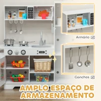 AIYAPLAY Cozinha de Madeira para Crianças com Fogão Lavatório Micro-Ondas Relógio Máquina de Gelo e Acessórios 100,5x41x110 cm Brancp(m-7)