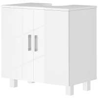 HOMCOM Mobilier Sub Chiuvetă pentru Baie cu 2 Uși, Raft Central, Mâner și Picioare Antiderapante, 60x35x60 cm, Alb Lucios(m-10)