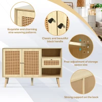 Modern Simple Sideboard with Woven Door Design, Drawers, and Unique Legs, 120L x 40W x 80H cm, Light Oak(m-5)