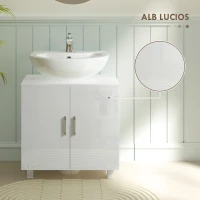 HOMCOM Mobilier Sub Chiuvetă pentru Baie cu 2 Uși, Raft Central, Mâner și Picioare Antiderapante, 60x35x60 cm, Alb Lucios(m-6)