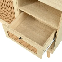 Modern Simple Sideboard with Woven Door Design, Drawers, and Unique Legs, 120L x 40W x 80H cm, Light Oak(m-11)