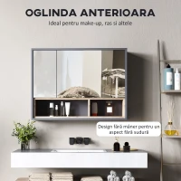 HOMCOM Oglindă de Baie cu 3 Uși și Dulap, Oglindă de Baie cu Compartiment de Depozitare, 80x20x60 cm, Gri(m-5)