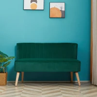 HOMCOM Sofa Retrodesign 2-zitsbank, houten poten, 117 cm x 56,5 cm x 77 cm, Donkergroen(m-6)