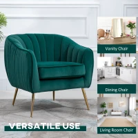 HOMCOM Velvet Tub chair, Luxury Accent Chair with Golden Metal Leg, Comfy Upholstered Armchair with Thick Padded Seat for Living Room, Green(m-7)