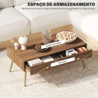 HOMCOM Mesa de Centro Mesa Auxiliar para Sala de Estar com 2 Gavetas e Pés de Aço para Dormitório Sala de Estar 100x50x41 cm Marrom(m-5)