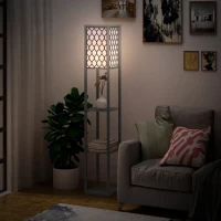 HOMCOM Lampa stojąca z półkami oświetlenie wewnętrzne e27 do 40w drewno czarna 26 x 26 x 160 cm(m-11)
