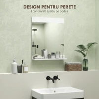 HOMCOM Oglindă de Baie pentru Perete în Stil Modern, Oglindă de Baie cu Raft, 50x12x60 cm, Alb(m-4)
