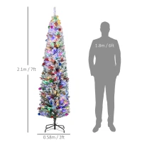 HOMCOM 7' Artificial Prelit Christmas Trees Holiday Décor with Colourful LED Lights, Flocked Tips, Berry, Pine Cone(m-3)