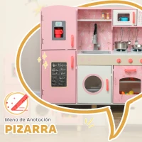 AIYAPLAY Cocina de Madera Infantil con Sonido Fogón Horno Grifo Fregadero Microondas Lavadora Máquina de Hielo Rosa(m-5)