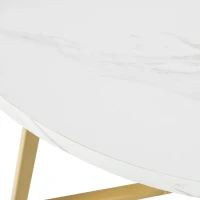 Modern Round Dining Table with Marble Pattern and Gold Metal Frame, Multi-Purpose Design, 80L x 80W x 75H cm, Gold+White(m-7)