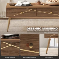 HOMCOM Mesa de Centro Mesa Auxiliar para Sala de Estar com 2 Gavetas e Pés de Aço para Dormitório Sala de Estar 100x50x41 cm Marrom(m-4)