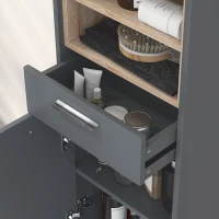 HOMCOM Coloană de Baie cu Sertar, Dulapuri și 2 Rafturi Deschise, Mobilier cu Spațiu de Depozitare, 40x24x160 cm, Gri(m-8)