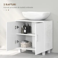 HOMCOM Mobilier Sub Chiuvetă pentru Baie cu 2 Uși, Raft Central, Mâner și Picioare Antiderapante, 60x35x60 cm, Alb Lucios(m-5)