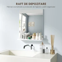 HOMCOM Oglindă de Baie pentru Perete în Stil Modern, Oglindă de Baie cu Raft, 50x12x60 cm, Alb(m-5)