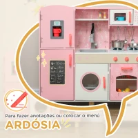 AIYAPLAY Cozinha de Madeira para Crianças com Sons Fogão Forno Micro-Ondas Máquina de Gelo e Acessórios 90x33,3x91,6 cm Rosa(m-5)