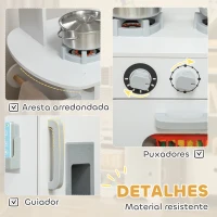 AIYAPLAY Cozinha de Madeira para Crianças com Fogão Lavatório Micro-Ondas Relógio Máquina de Gelo e Acessórios 100,5x41x110 cm Brancp(m-6)