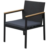 Outsunny Set Mobilier de Grădină din Ratan din 2 Scaune cu Brațe pentru Terasă, Bancă și Masă de Cafea, 80x42x37 cm, Negru(m-5)
