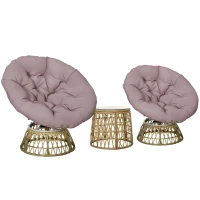 Outsunny Ensemble salon de jardin 3 pièces avec 2 fauteuils papasan pivotant et 1 tables basse ronde polyester résine tressée(m-1)