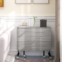 HOMCOM Mobile Drop Leaf Table, Folding Dining Table with 6 Wheels & Brakes, Kitchen Table for Small Spaces, Grey(m-7)