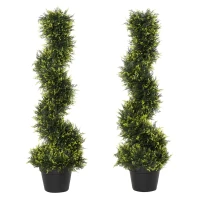 Outsunny Set Of 2 90cm/3FT Artificial Spiral Topiary Trees w/ Pot Fake Indoor Outdoor Greenery Plant Home Office Garden Décor Green(m-12)