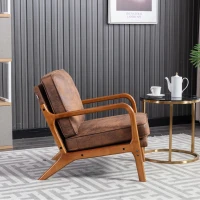 Modern Accent Armchair with Wooden Frame, Soft Cushion, Mid-Century Style, Comfy Chair for Bedroom, Living Room, 65x80x76 cm, Coffee(m-5)