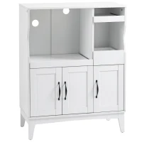 HOMCOM Bufet de Bucătărie cu 2 Dulapuri, Sertar și Rafturi Extensibile pentru Cuptor cu Microunde, 84x39x109 cm, Alb(m-10)