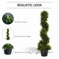 Outsunny Set Of 2 90cm/3FT Artificial Spiral Topiary Trees w/ Pot Fake Indoor Outdoor Greenery Plant Home Office Garden Décor Green(m-5)