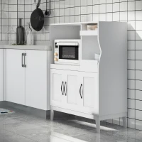HOMCOM Bufet de Bucătărie cu 2 Dulapuri, Sertar și Rafturi Extensibile pentru Cuptor cu Microunde, 84x39x109 cm, Alb(m-2)