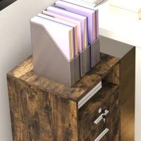 Vinsetto Comodă de Birou cu 2 Sertare și Raft Deschis, Mobilier cu 5 Rotile, Încuietoare și 2 Chei, 39x40x65 cm, Maro(m-8)