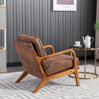 Modern Accent Armchair with Wooden Frame, Soft Cushion, Mid-Century Style, Comfy Chair for Bedroom, Living Room, 65x80x76 cm, Coffee(m-6)