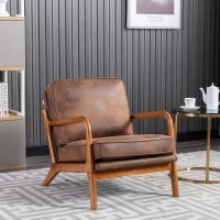 Modern Accent Armchair with Wooden Frame, Soft Cushion, Mid-Century Style, Comfy Chair for Bedroom, Living Room, 65x80x76 cm, Coffee(m-4)