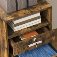 Vinsetto Comodă de Birou cu 2 Sertare și Raft Deschis, Mobilier cu 5 Rotile, Încuietoare și 2 Chei, 39x40x65 cm, Maro(m-9)
