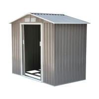 Outsunny Abrigo de Jardim 213x130x185cm Abrigo de Jardim Metálico de Exterior com 2 Portas Deslizantes e 4 Janelas Cinza Claro(m-18)