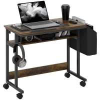 HOMCOM In hoogte verstelbaar sta-bureau met kantelbaar blad, wielen, opbergschap, voor schrijven, lezen, tekenen, Bruin(m-10)