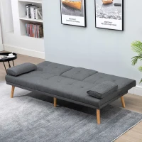 HOMCOM Canapea extensibilă cu 3 locuri, 2 cotiere detașabile și covoraș antiderapant, imitație in și lemn de plop, 181x77x78cm, gri închis(m-11)