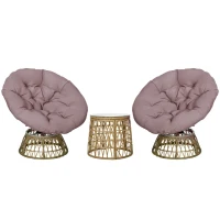 Outsunny Ensemble salon de jardin 3 pièces avec 2 fauteuils papasan pivotant et 1 tables basse ronde polyester résine tressée(m-10)